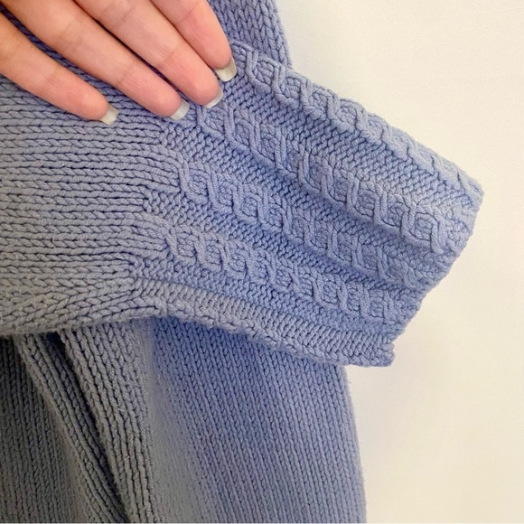 Talbots Vintage 90s baby blue cable knit chunky Cottage Coastal Cardigan Small - Picture 3 of 8
